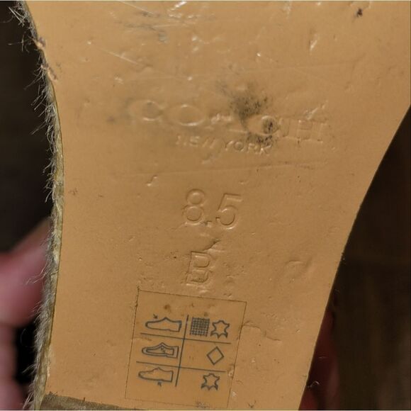 COACH LEAH Wedge Platform Open Toe Gold Tan Monogram High Heel Sandal 8.5 - Picture 11 of 11